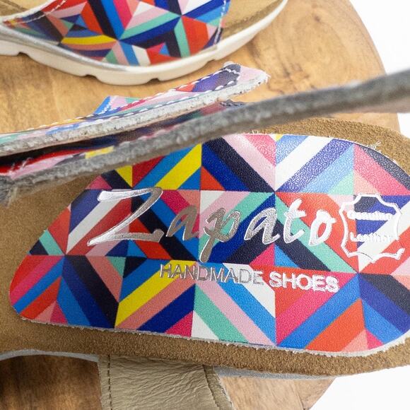 Zapato Wedge Heeled Sandals Colorful Kaleidoscope Women's 6 6.5 Metallic Leather - Picture 7 of 8